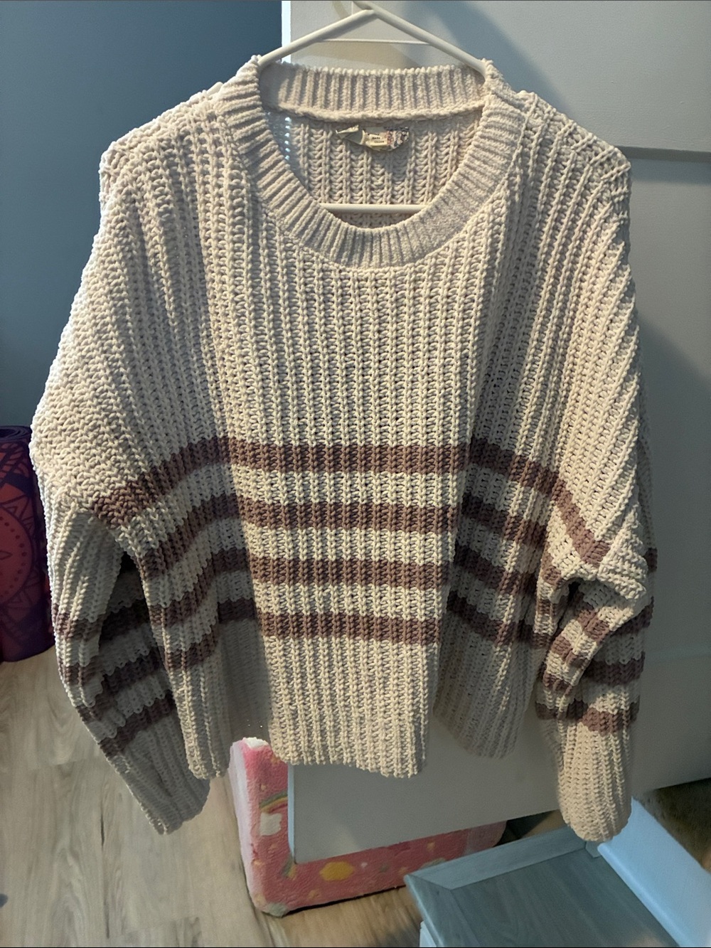 Pink Republic Cream Sweater with Brown Stripes